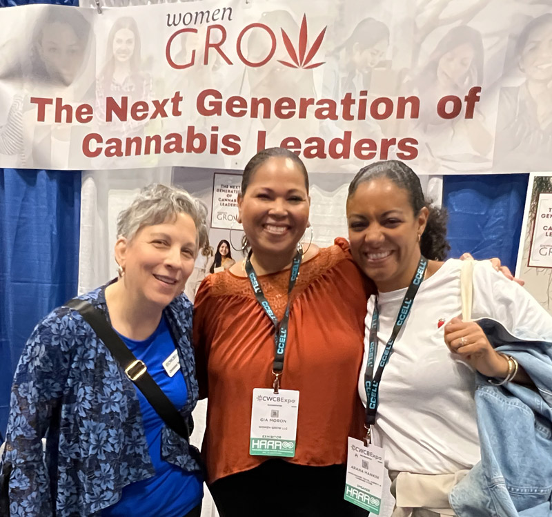 From the left, Christine Ianuzzi, CEO and Show Director, CWCBExpo; Gia Morón, former President, Women Grow, Founder and CEO, GVM Communications; and Arana Hankin-Biggers, President, Union Square Travel Agency: A Cannabis Store, at CWCBExpo NY 2023