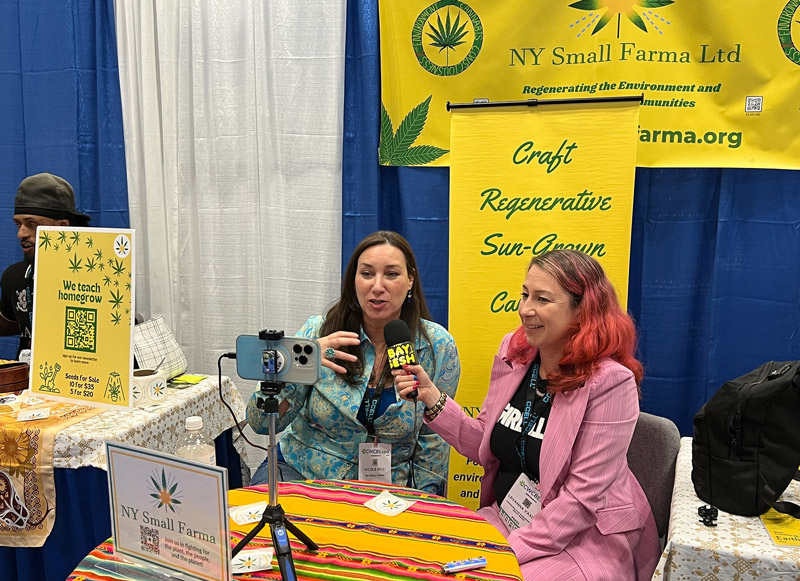 Nicolle Ricci, President, NY Small Farma (left), being interviewed in Growers' Field, at CWCBExpo NY 2023