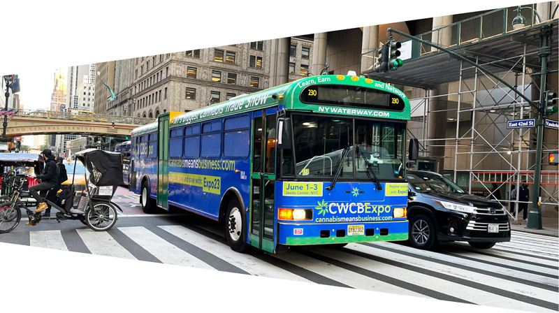 CWCBExpo signs on Waterway Shuttle Bus, at Vanderbilt Avenue and 42nd Street